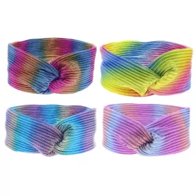 Wide Pleated Knot Headbands - Tie Dye 4 Pack