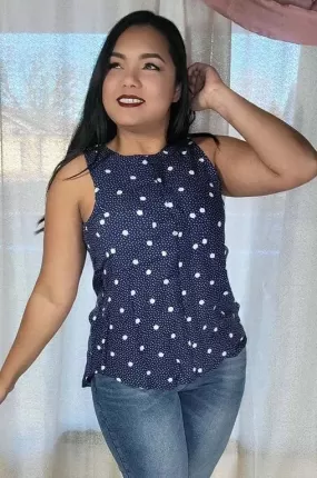 Women's Blue polka-dots Blouse | Sleeveless, Navy, Button Up